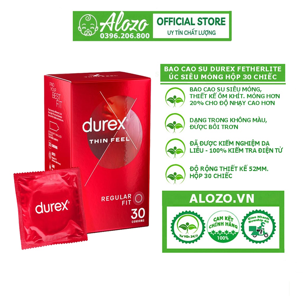 Bao Cao Su Durex Fetherlite của Úc siêu mỏng hộp 30 chiếc