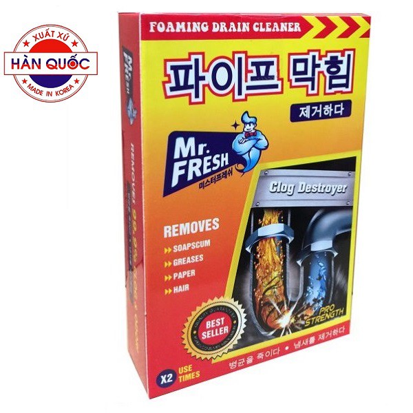 Hộp 2 gói bột thông tắc cống thoát nước cực mạnh Mr Fresh Hàn Quốc 100g/gói