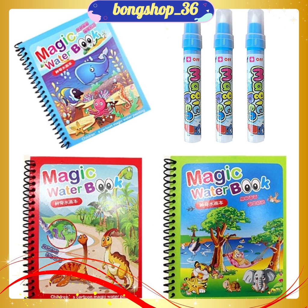 Tranh Tô Màu Nước Ma Thuật Tự Xóa, Sách Tập Tô Thần Kỳ, Magic Water Book Cho Bé Giá Tốt Với 12 Chủ Đề Tặng 1 Bút Tô Màu