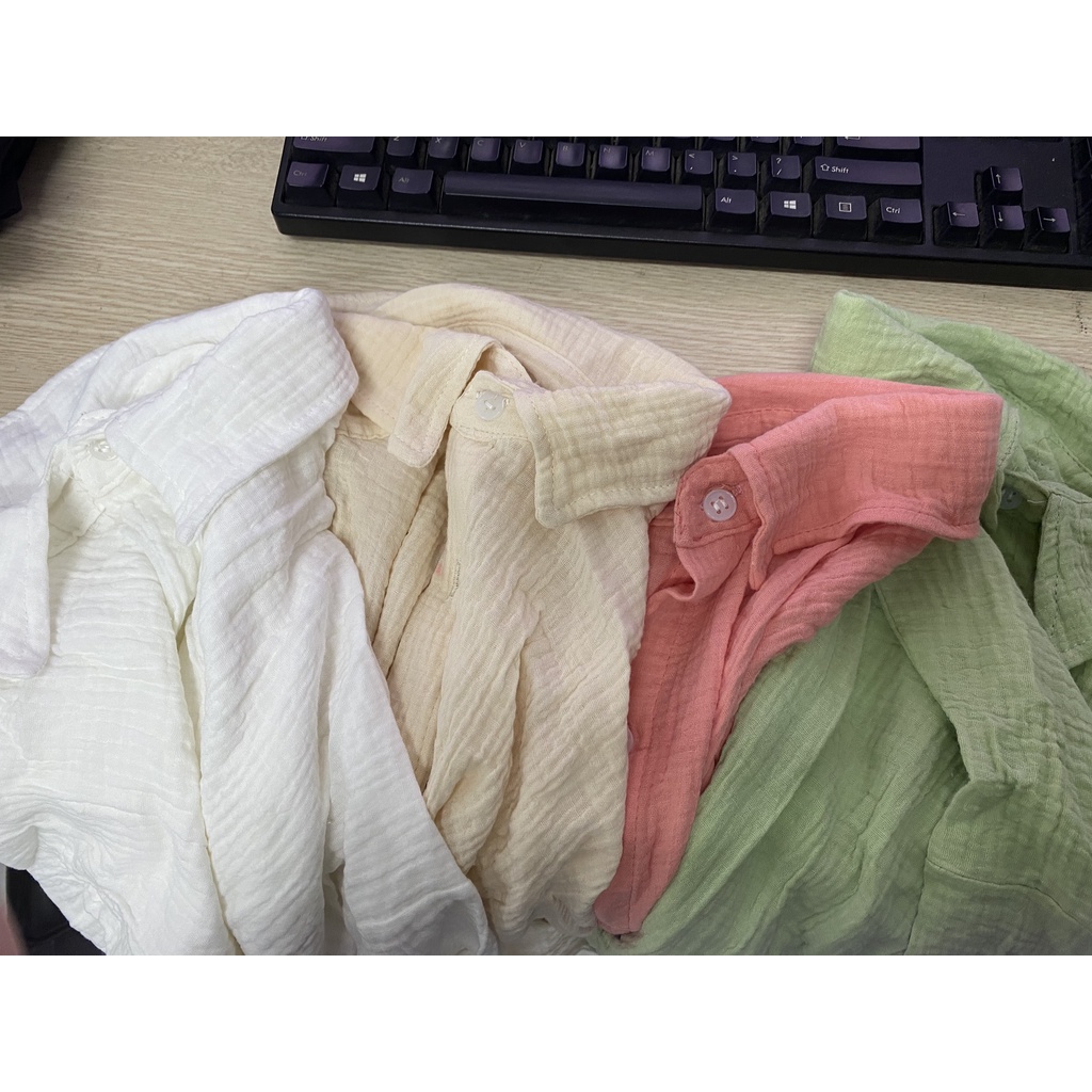 Áo Sơ Mi Nhăn Pastel PEONYB Nữ [FREESHIP]  Thun form rộng vintage màu TRẮNG | HỒNG | BE | XANH Ulzzang
