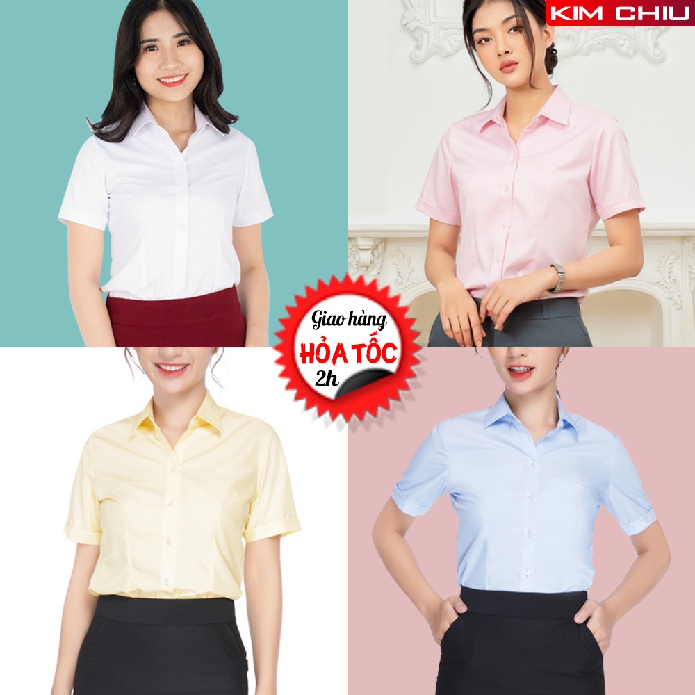 Áo Sơ Mi Nữ Công Sở Cao Cấp Kim Chiu, Form Mai An, Tay Ngắn Vải Kate Ý Đẹp Ít Nhăn Giãn Nhẹ, ĐỔI TRẢ THOẢI MÁI. SMTN01