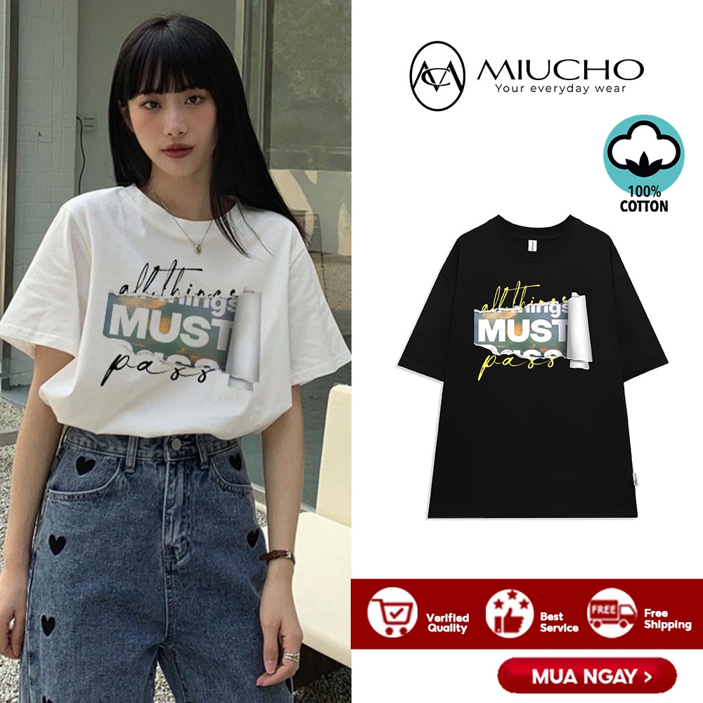Áo thun nữ form rộng đẹp tay lỡ kiểu hàn quốc, áo phông nữ form rộng unisex vải cotton AT168 Miucho in hoạt tiết
