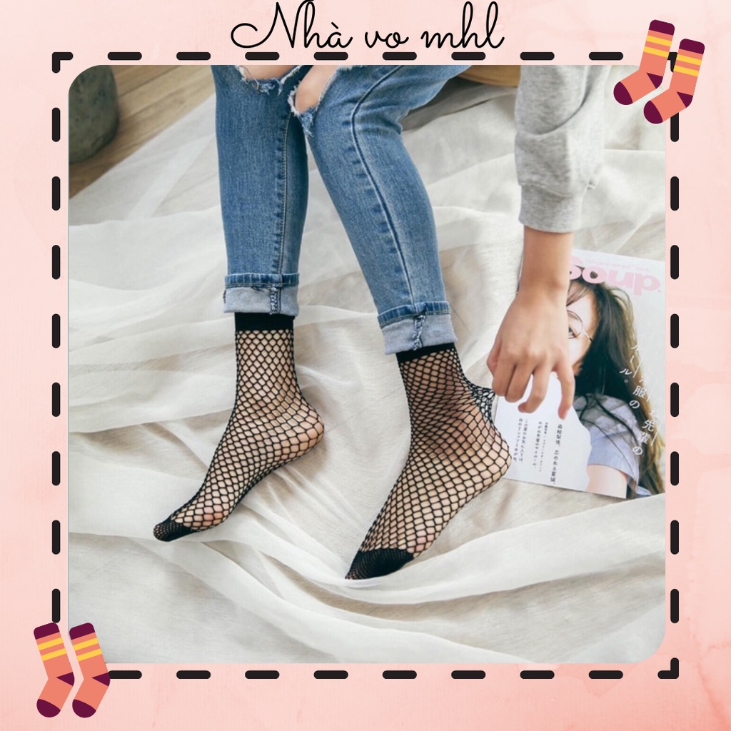 Vớ Ngắn Cổ Lưới Tất Vớ cổ Ngắn Lưới Style Hàn Nhật Vớ Ngắn Nữ Cotton Thu Đông Phong Cách Ulzzang