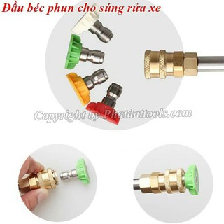 Bộ 4 Béc Phun-Đầu Béc Gắn Súng Xịt Rửa Máy Rửa Xe Áp Lực Cao-Ren Nối Nhanh 1/4 inch