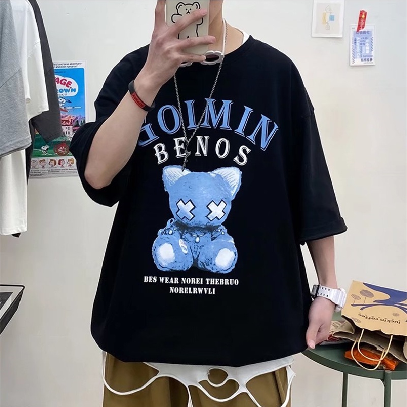 Áo Thun Tay Ngắn Dáng Rộng In Hình Gấu Hoạt Hình Thoải Mái Thời Trang Mùa Hè Cho Nam Và Nữ size M-5XL