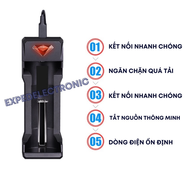 [Chính hãng] Bộ sạc pin thông minh tự ngắt 1 khe cắm USB cho Li-ion 18650 chính hãng Doublepow