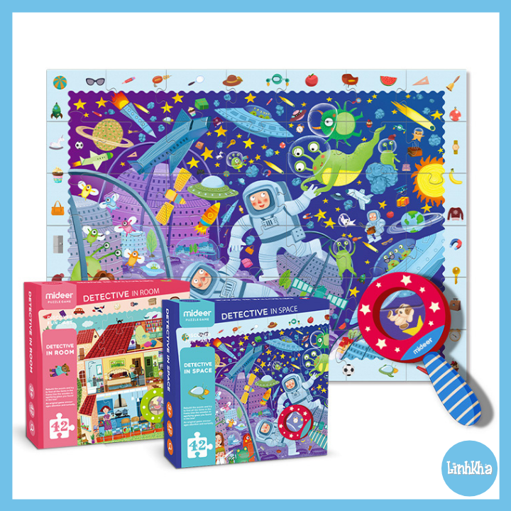 Đồ Chơi Ghép Hình Kèm Kính Lúp Cho Bé Nhập Vai Thám Tử Không Gian MD3007 - Mideer Puzzle - Detective In Space