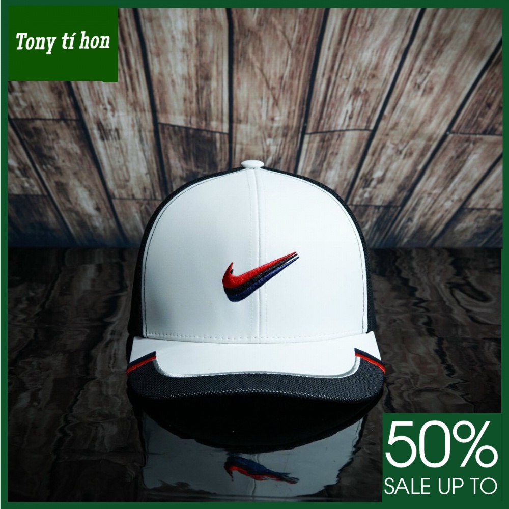 Tony tí hon_ tặng quà khi mua_ Mũ nón kết lưỡi trai nam nữ Ni.ke Golf trắng phối lưới đen cao cấp, đẹp