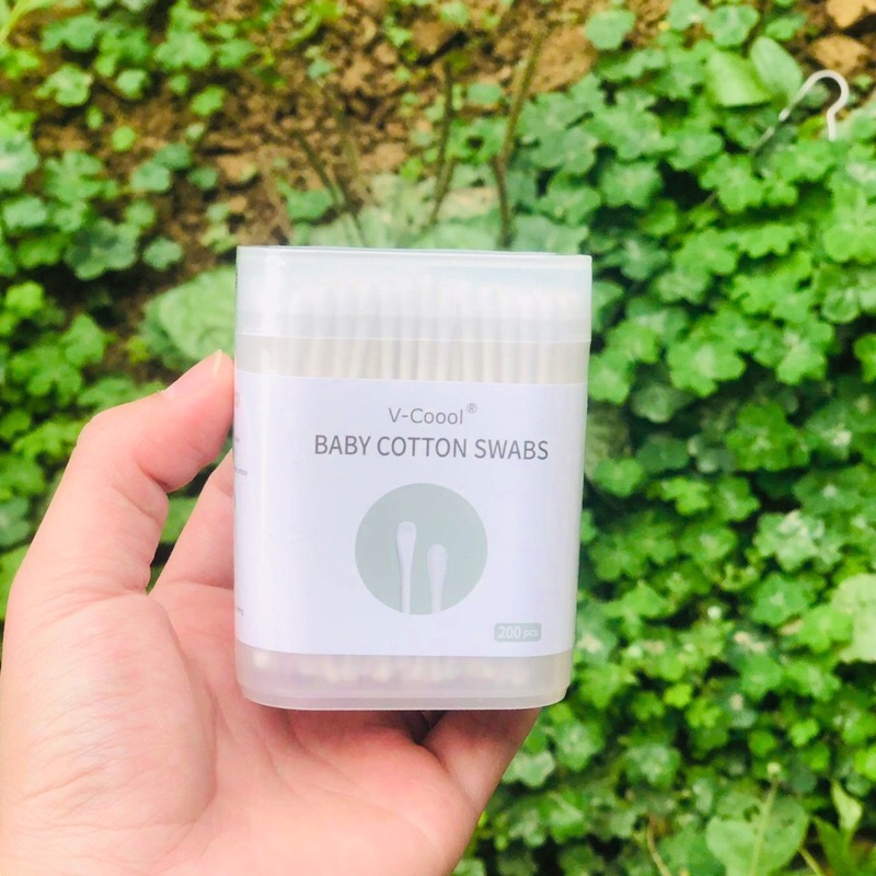 Tăm bông Vcool cho trẻ sơ sinh, hộp 200 chiếc tăm bông