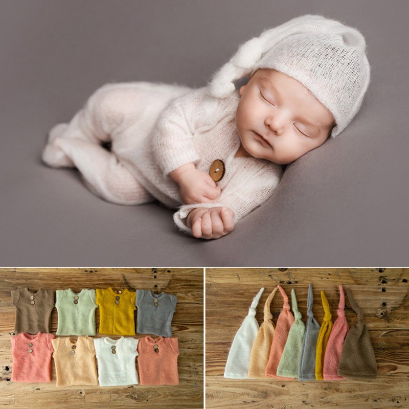 Bộ 2 Món Áo Liền Quần + Nón Dùng Chụp Ảnh Cho Bé Sơ Sinh