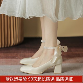 Giày cao gót mũi vuông thắt nơ phong cách Mary Jane mới mẫu 2021 cho nữ