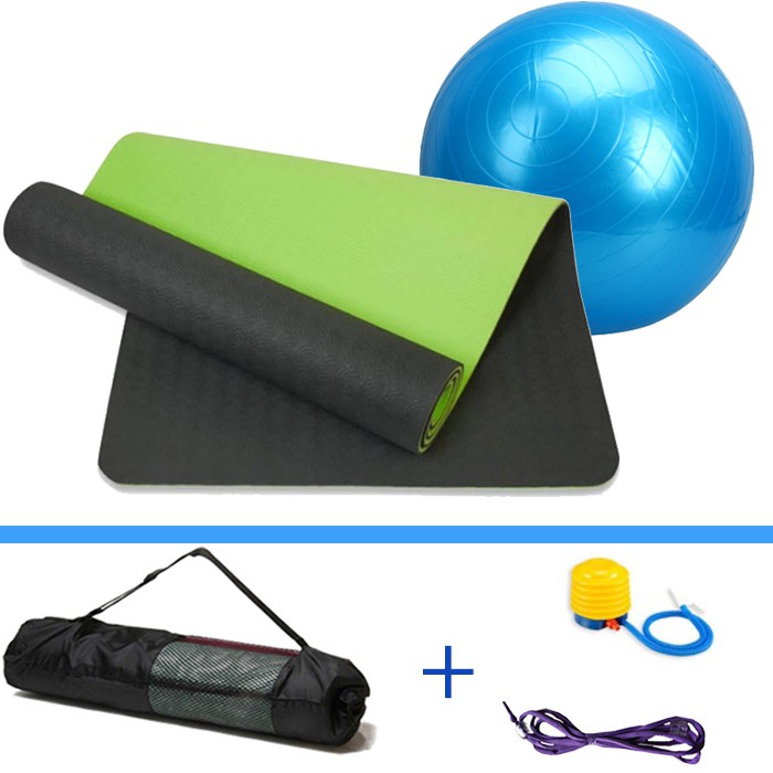 Bộ Thảm Tập Yoga TPE 6mm 2 Lớp + Bóng Tập Yoga Da Trơn Cao Cấp Chính Hãng Đại Nam Sport