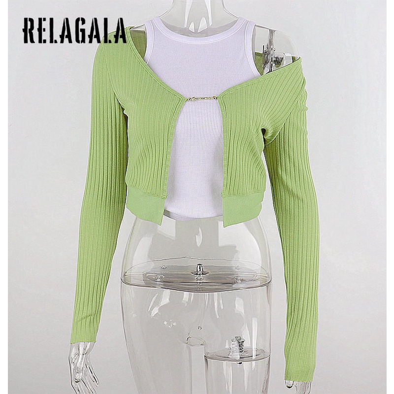 Áo Khoác Cardigan Tay Dài Phối Màu Tương Phản Cho Nữ