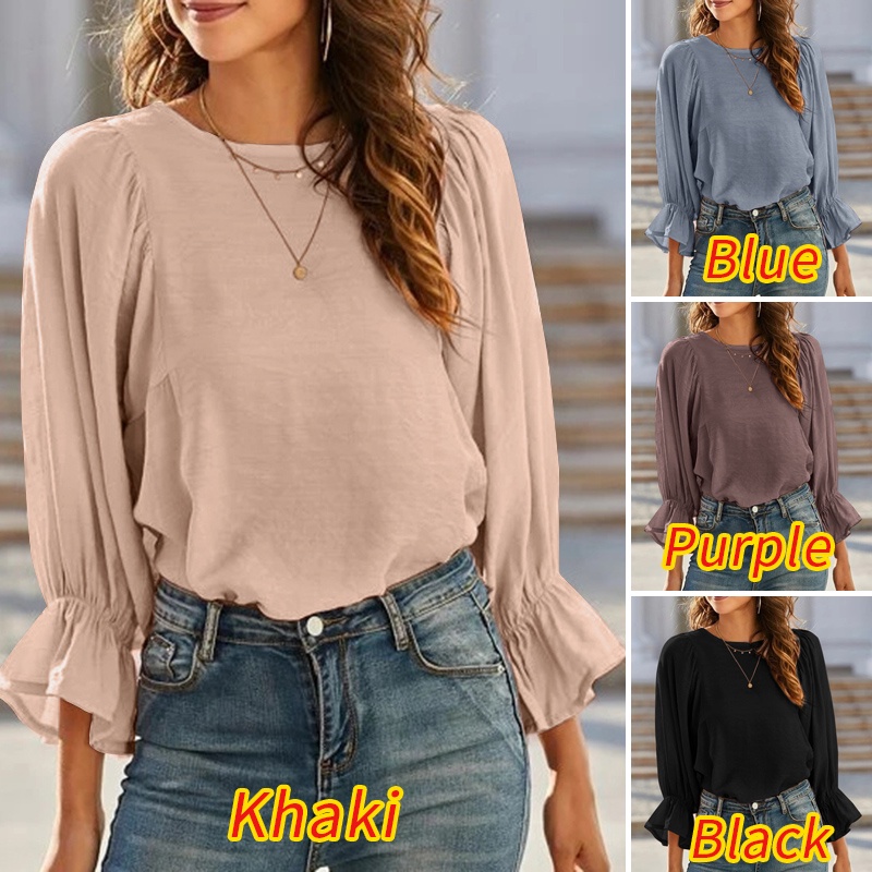 Áo ZANZEA tay dài cổ tròn dáng rộng co giãn sành điệu cho nữ