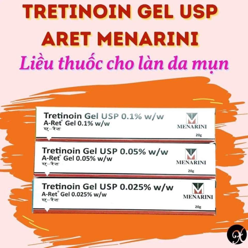 Tretinoin Aret gel 0.1% - 0.05% - 0.025% (20g) - tretinol giảm mụn, chống lão hóa (tre Ấn Độ chính hãng)