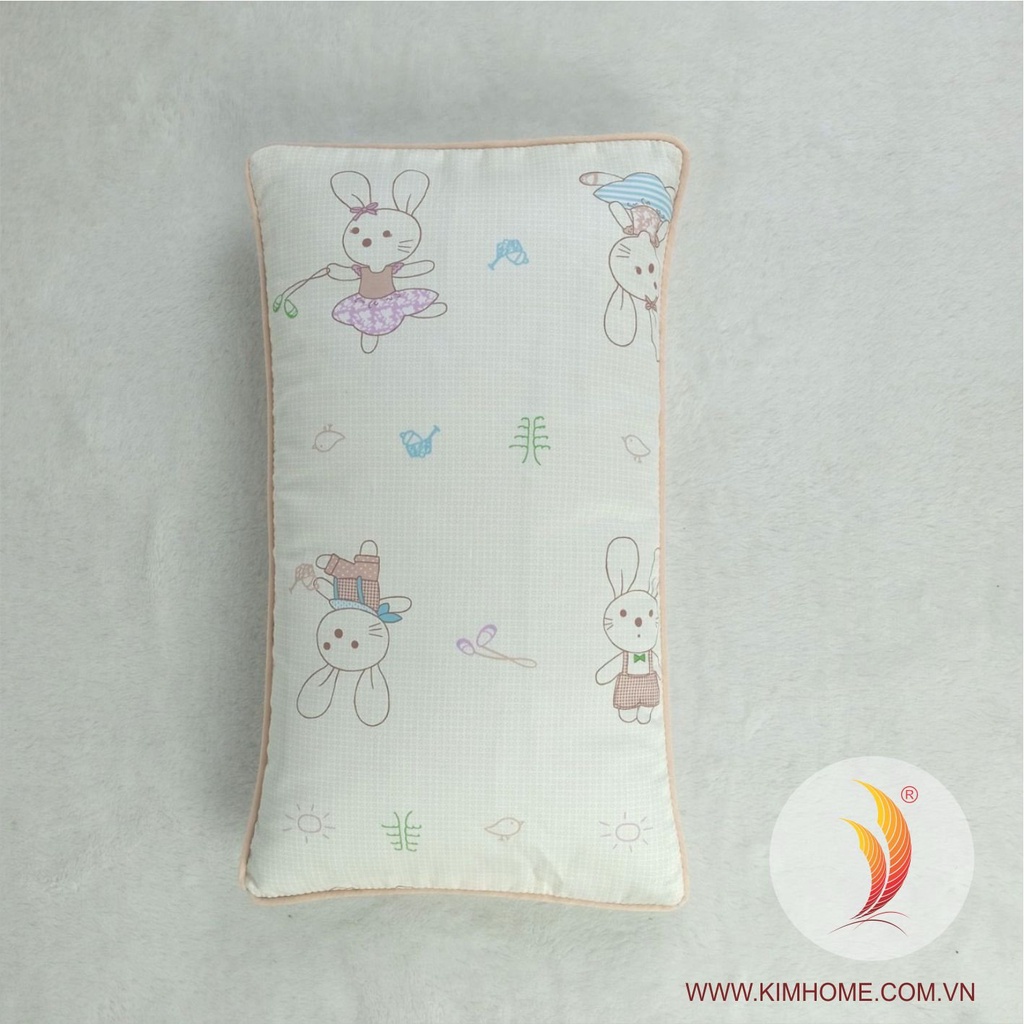 Gối em bé sơ sinh đến 1 tuổi, Gối trẻ em ruột gòn tuyết siêu mềm vỏ cotton Hàn Quốc 22x40 Kimhome.
