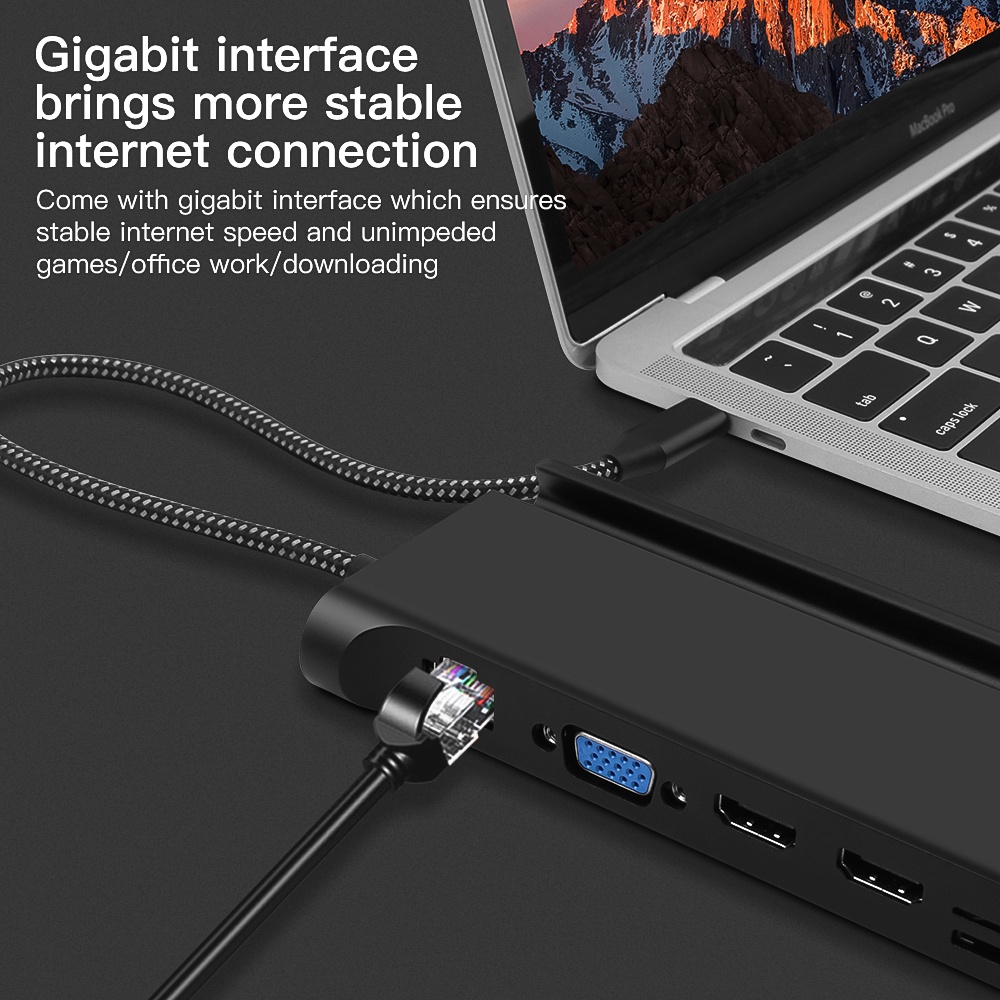 Hub GOOJODOQ chuyển đổi chia cổng 11 USB Type C sang USB HDMI RJ45 thích hợp cho Macbook Pro