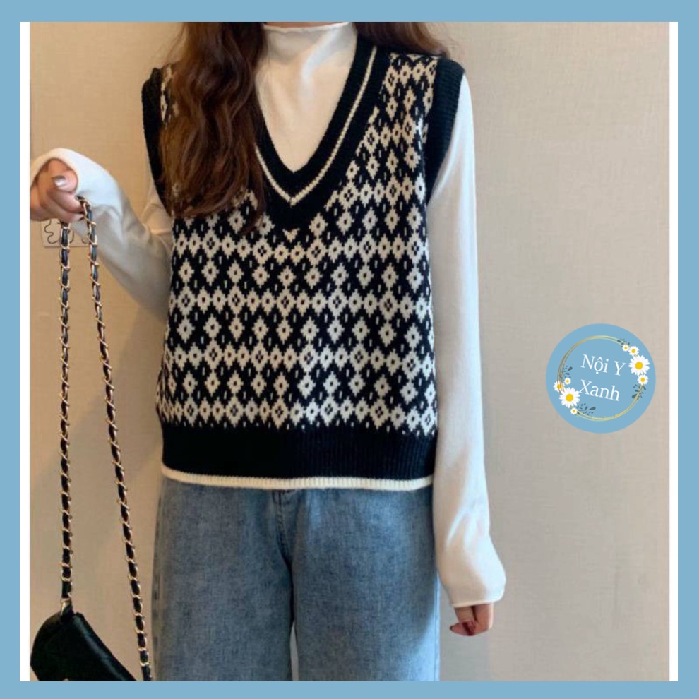 áo gile len nữ hoa văn hình trán tiến thưởng phong thái korea tươi trẻ A129 noiyxanh hot trend, phom đẹp, chất đẹp