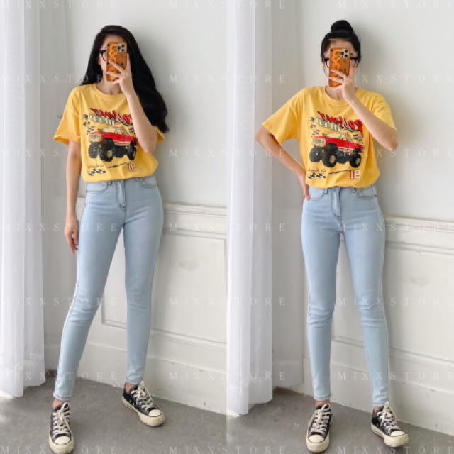 Quần jean nữ skinny trơn lưng cao tôn dáng màu cơ bản co giãn tốt phom 9 tấc chuẩn dáng hàng hiệu cao cấp MIXX STORE