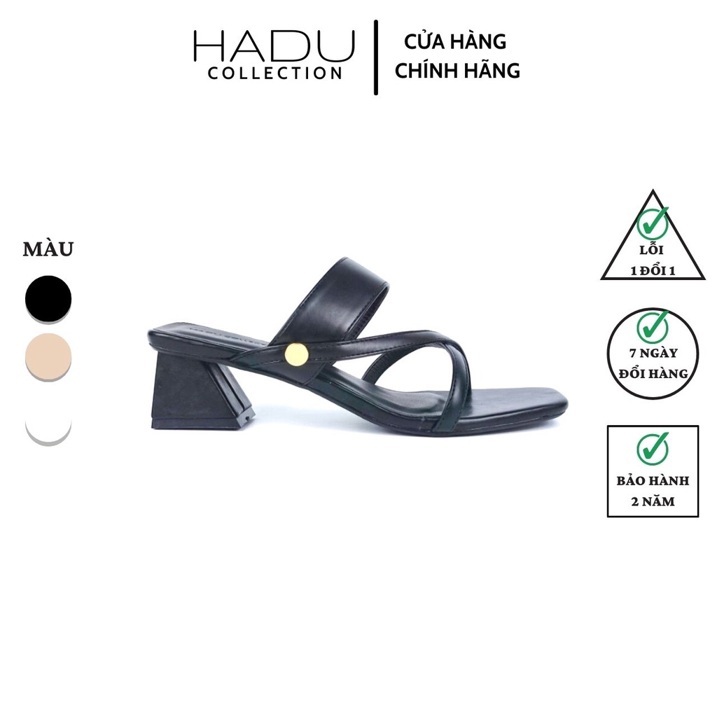 Guốc cao gót HADU GD91 quai chéo gót vuông 5p da PU cao cấp êm ềm