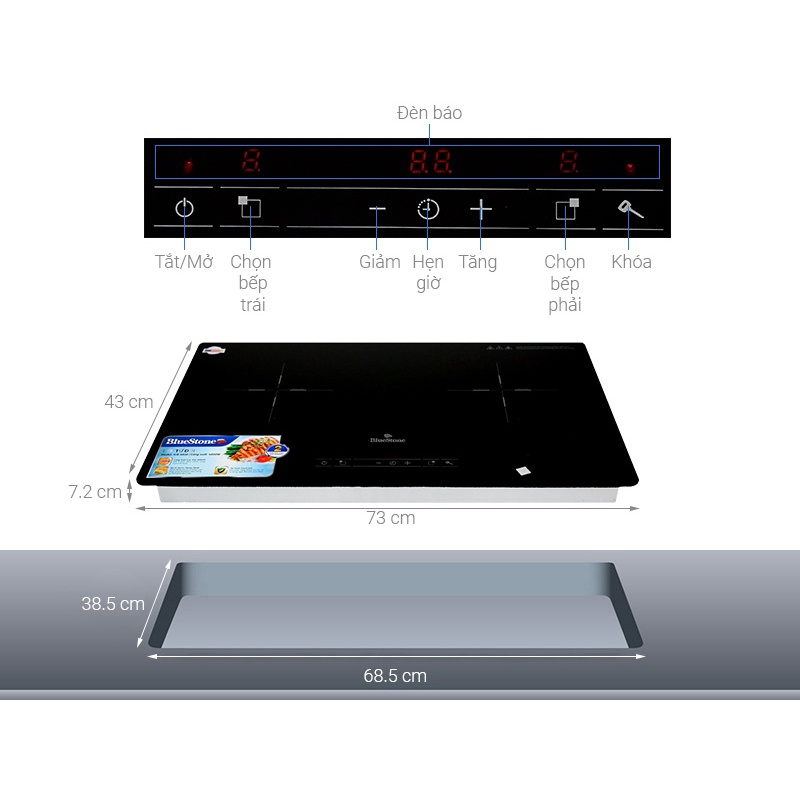 Bếp từ đôi Bluestone ICB-6818, Công suất 4000W, Mặt kính Ceramic siêu bền, Bảo hành 2 năm tại nhà