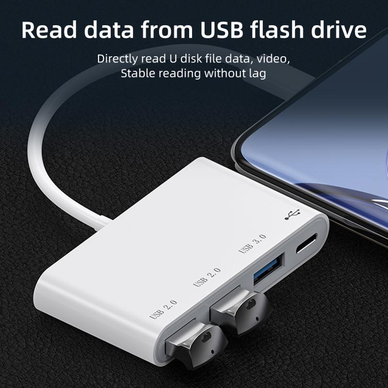 Hub chuyển đổi HDOORLINK chia 4 cổng USB 2.0 3.0 Type C sang USB OTG tốc độ cao cho điện thoại/ máy tính bảng/ laptop