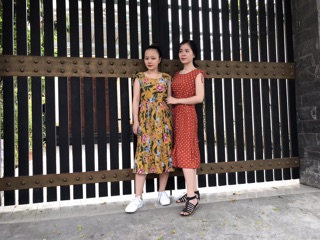 Đầm maxi xếp ly hoa, nhúng eo, thắt nơ vai