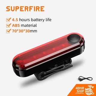 Đèn đuôi xe đạp SUPERFIRE BTL01 màu đỏ sạc bằng cổng USB cảnh báo vào ban đêm dành cho xe đạp đường trường/leo núi