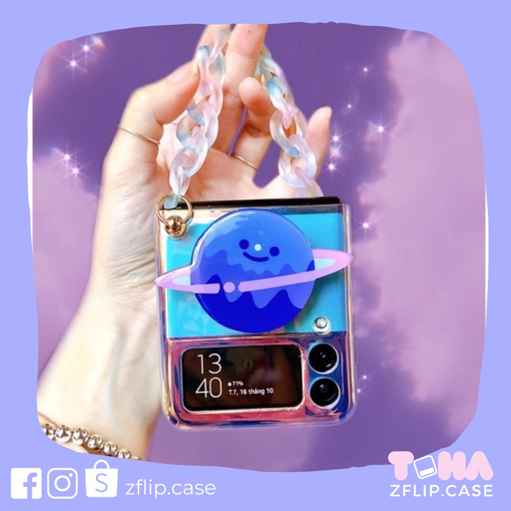 [HÀNGSẴN] Ốp Z Flip 3 / Z Flip 4 hologram kèm popsocket planet có dây xách ombre / Z Flip3 / ZFlip3 / Z Flip4/ ZFlip4