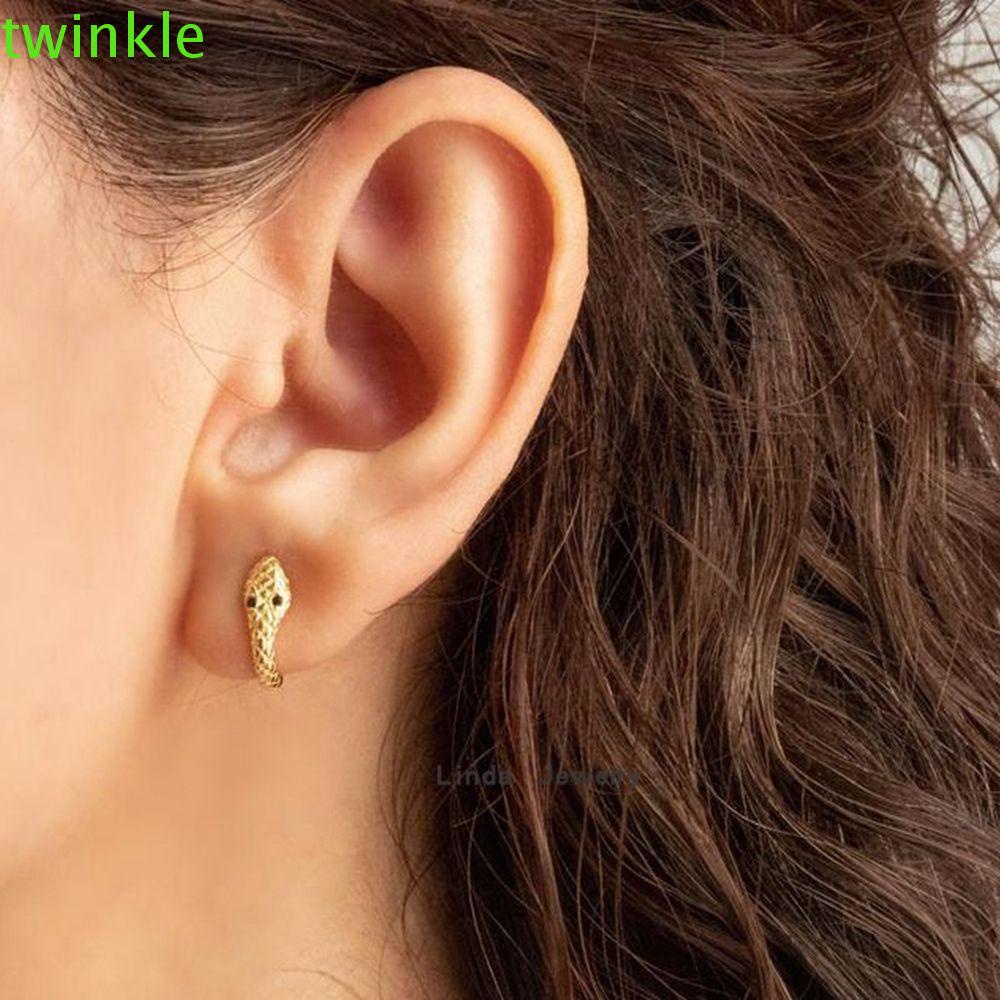 Đôi khuyên tai dạng xỏ/ Đôi khuyên tai vòng thiết kế rắn bằng đồng phong cách Hàn Quốc punk đơn giản cá tính cho nữ