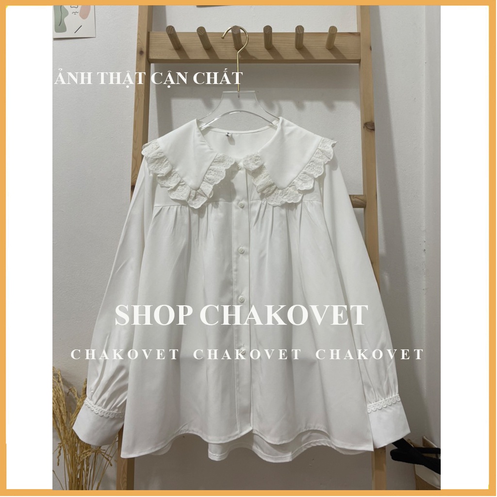 Áo sơ mi nữ tay dài form rộng CKA885, kiểu áo babydoll trắng tiểu thư thiết kế cổ bèo viền ren đẹp phong cách hàn quốc
