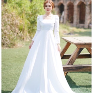 Đầm maxi trắng cổ vuông viền bèo tùng xoè rộng - Hình thật Sp 100%