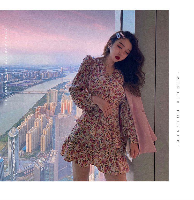 Đầm Hoa Tay Dài Thời Trang Dành Cho Nữ