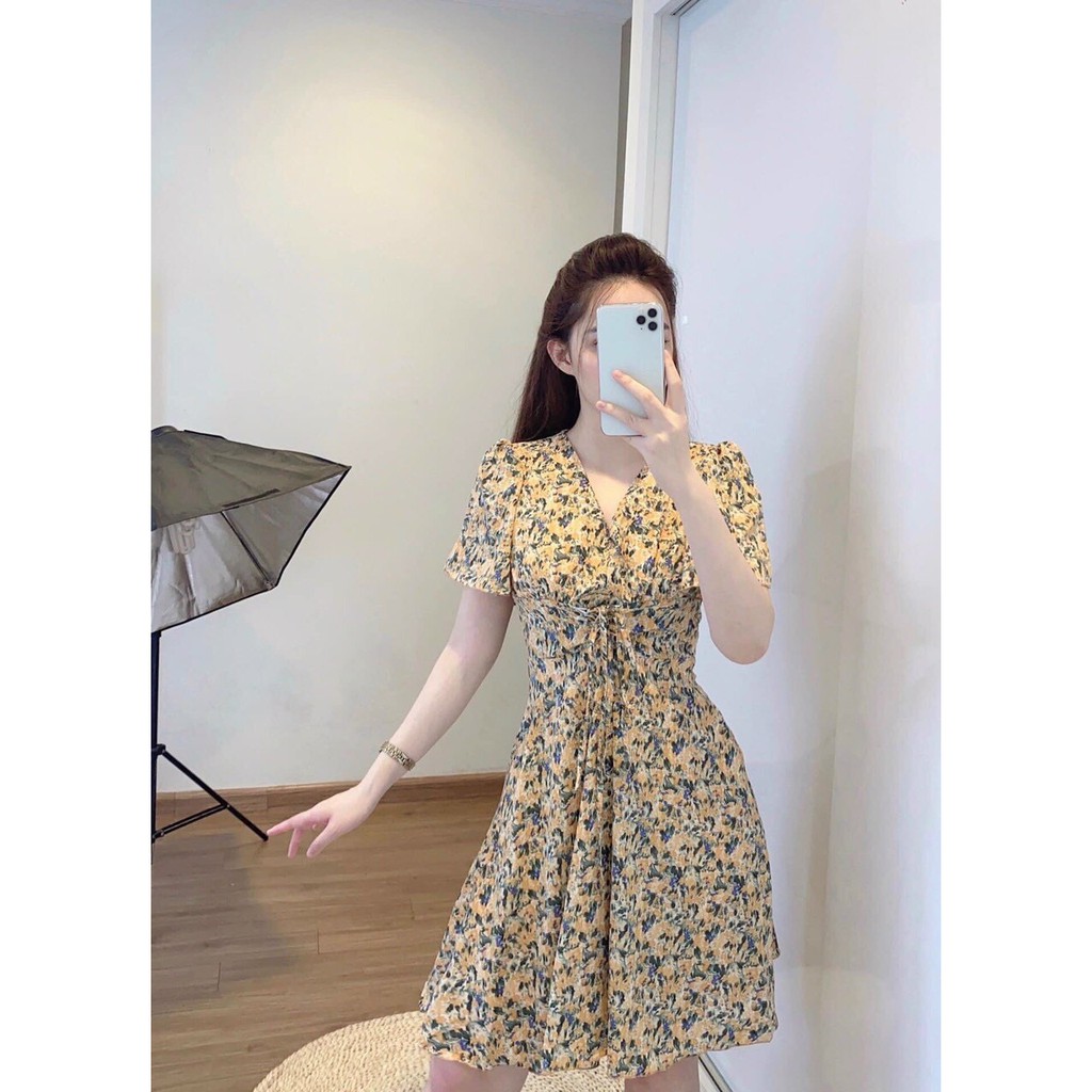Đầm voan hoa cổ V đan dây ngực thời trang TTSA0794