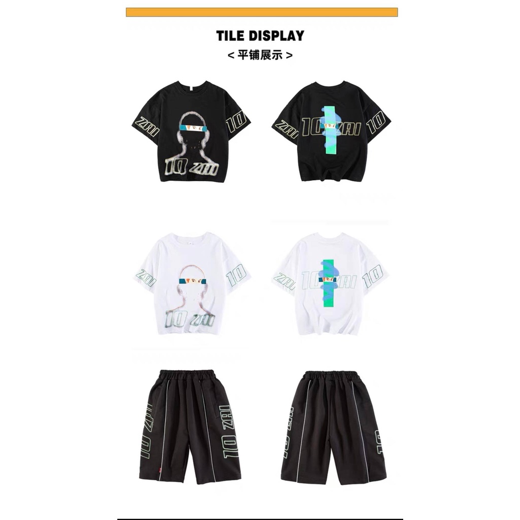 Bộ quần áo trẻ em, bộ cotton bé trai phong cách hiphop 14-36kg