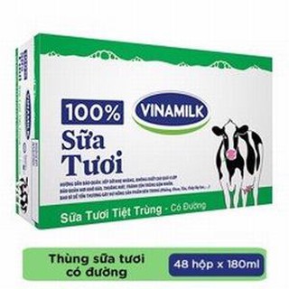 Sữa VINAMILK HỘP 180ml CÓ ĐƯỜNG - Sữa tươi VINAMILK Thùng 48 hộp 180ml (12 Block)
