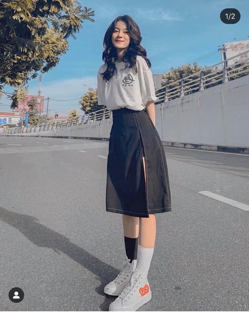 Hyon Skirt - Chân váy kaki thu xẻ vạt cực xinh | BigBuy360 - bigbuy360.vn