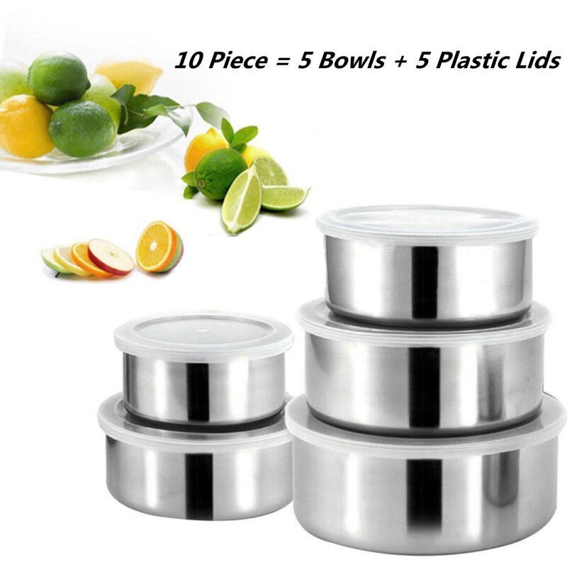 2019 Stainless Steel Round Bento Lunch Box Food Container Storage 5 Lids