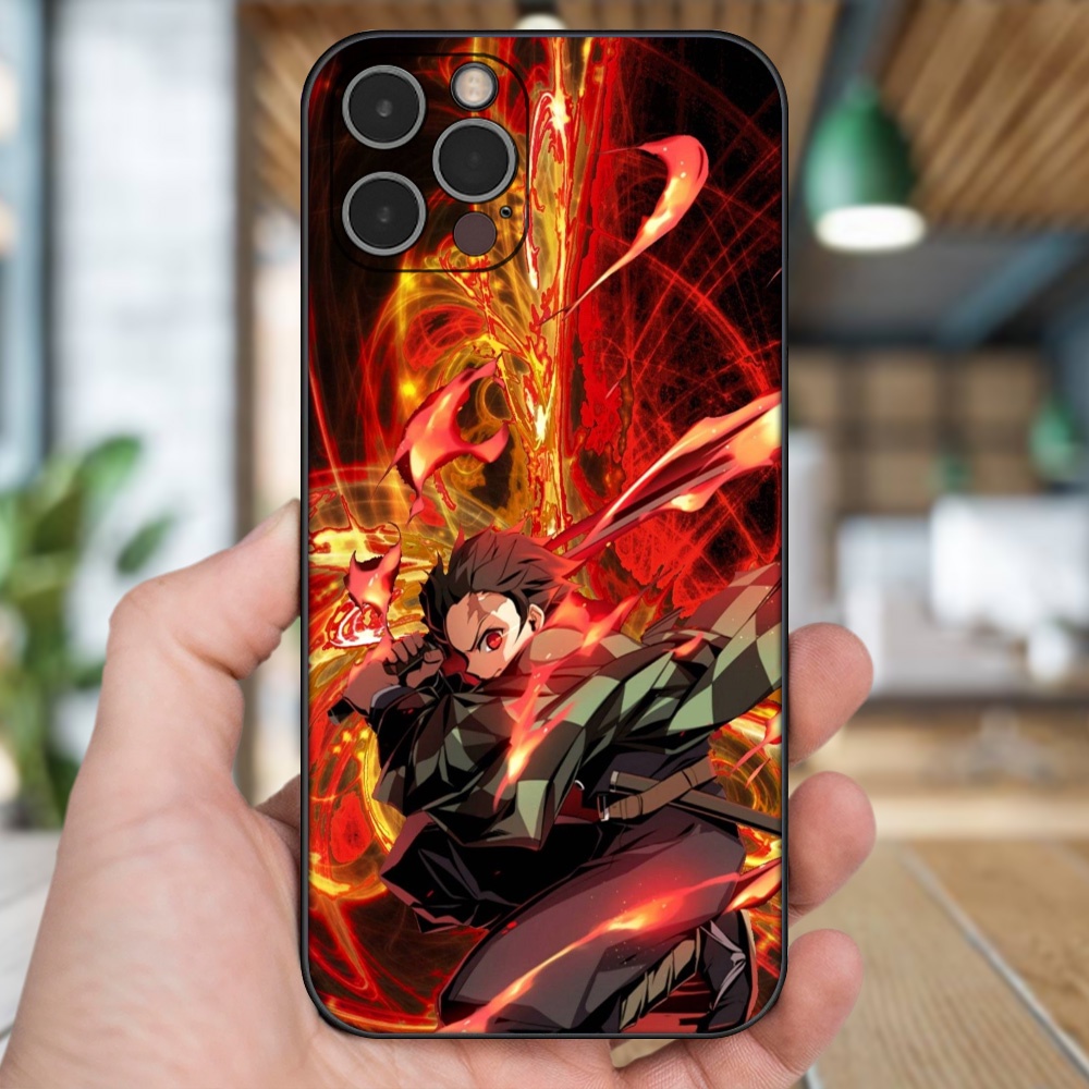 Ốp lưng iPhone 12 Pro dẻo đen cạnh vuông in hình Tanjiro Kimetsu No Yaiba