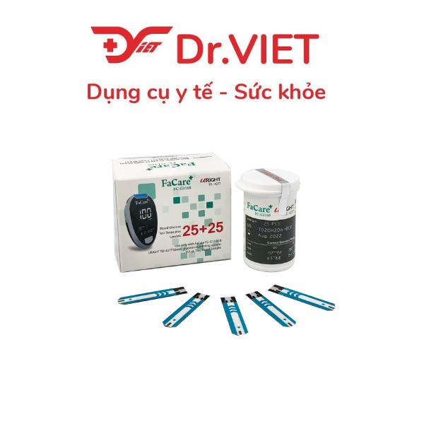Que thử đường huyết Facare FC- G168 chính hãng Hộp 25 que dùng cho máy đo đường huyết Facare cùng loại - Drviet