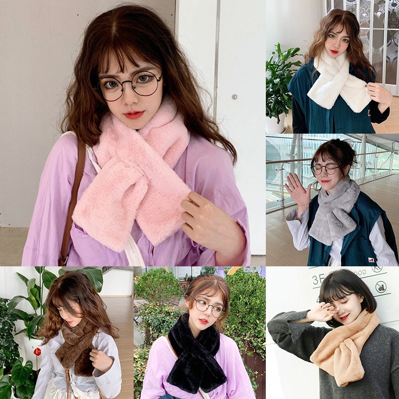 Khăn choàng vải lông thỏ thời trang phong cách thu đông