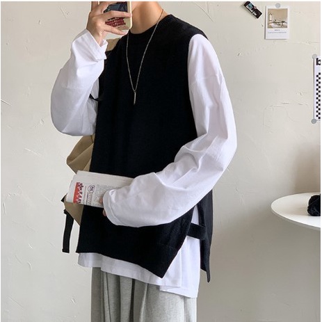 Áo Gile Len Nam Nữ Form Rộng Xẻ Tà Cá Tính, Áo Gile len Dáng Rộng Ulzzang Unisex Hàn Quốc Học Sinh Đi Chơi Đi Học