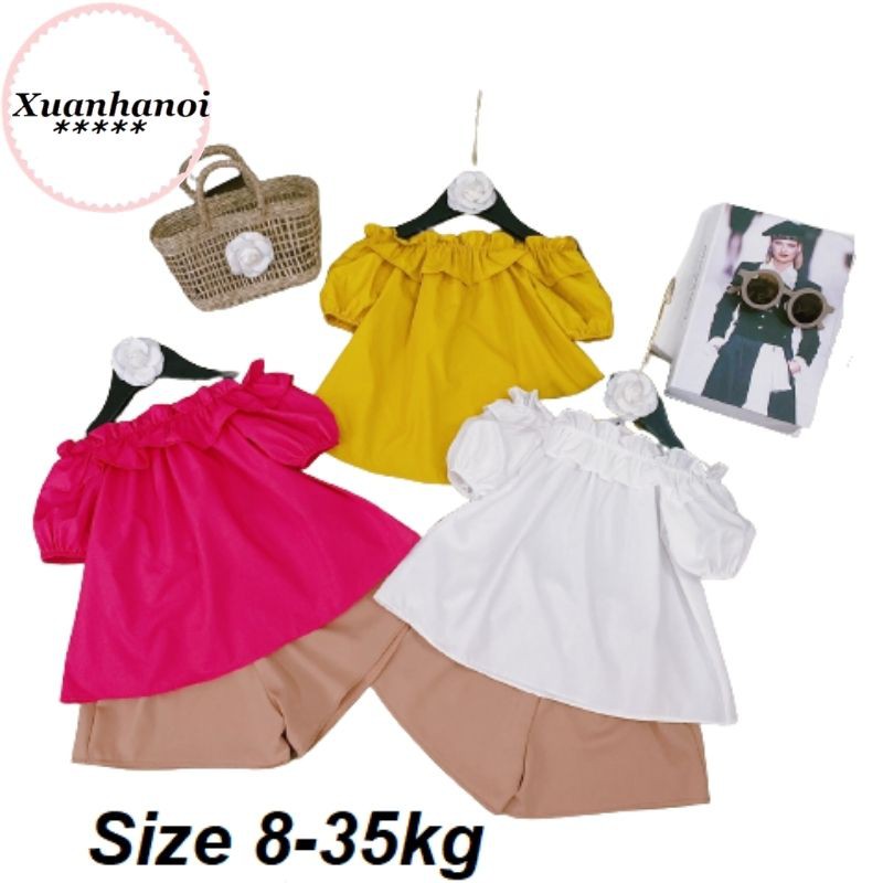 Bộ bé gái tay bồng nhí và Đại 8-35kg 3 mầu Hồng sen, Vàng và Trắng XHN679