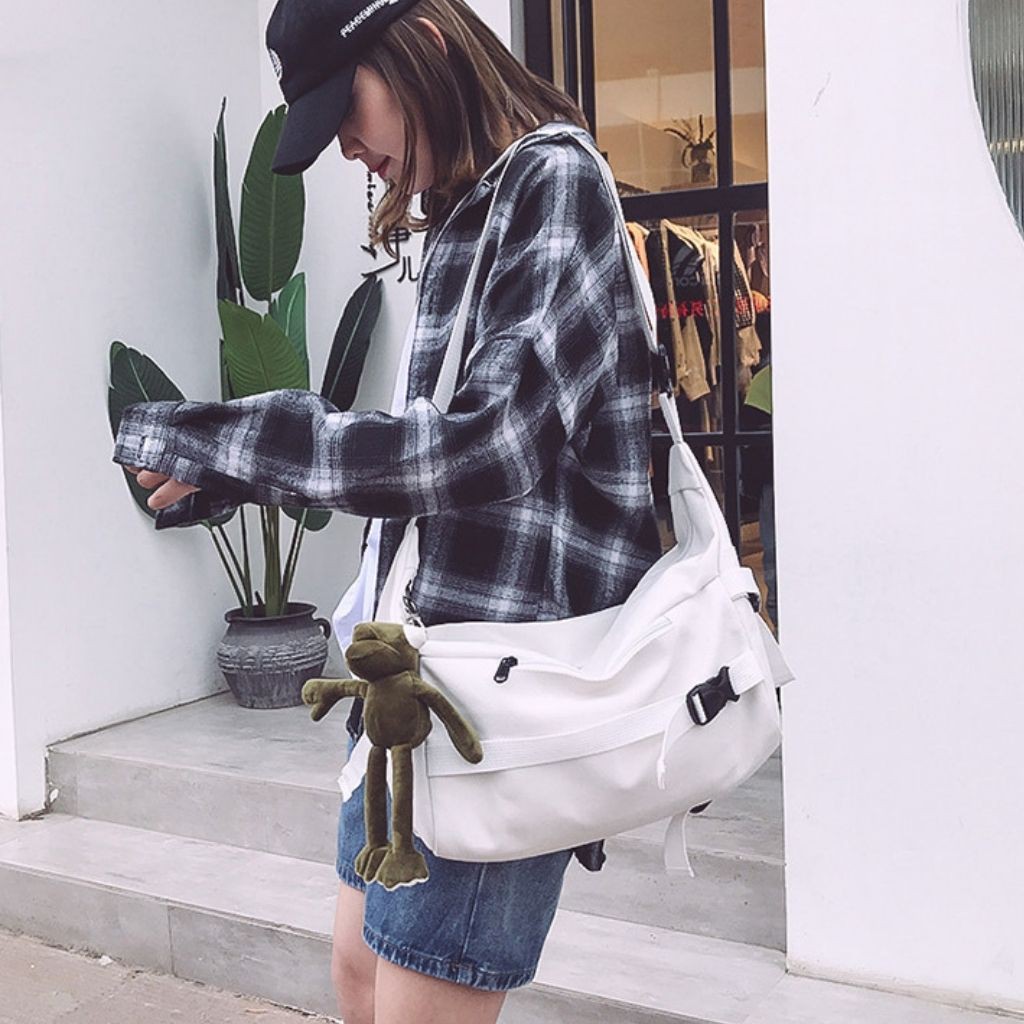 Túi Đeo Chéo Canvas Cỡ Lớn Thời Trang Hàn Quốc Học Sinh Sinh Viên Đi Học Đi Chơi