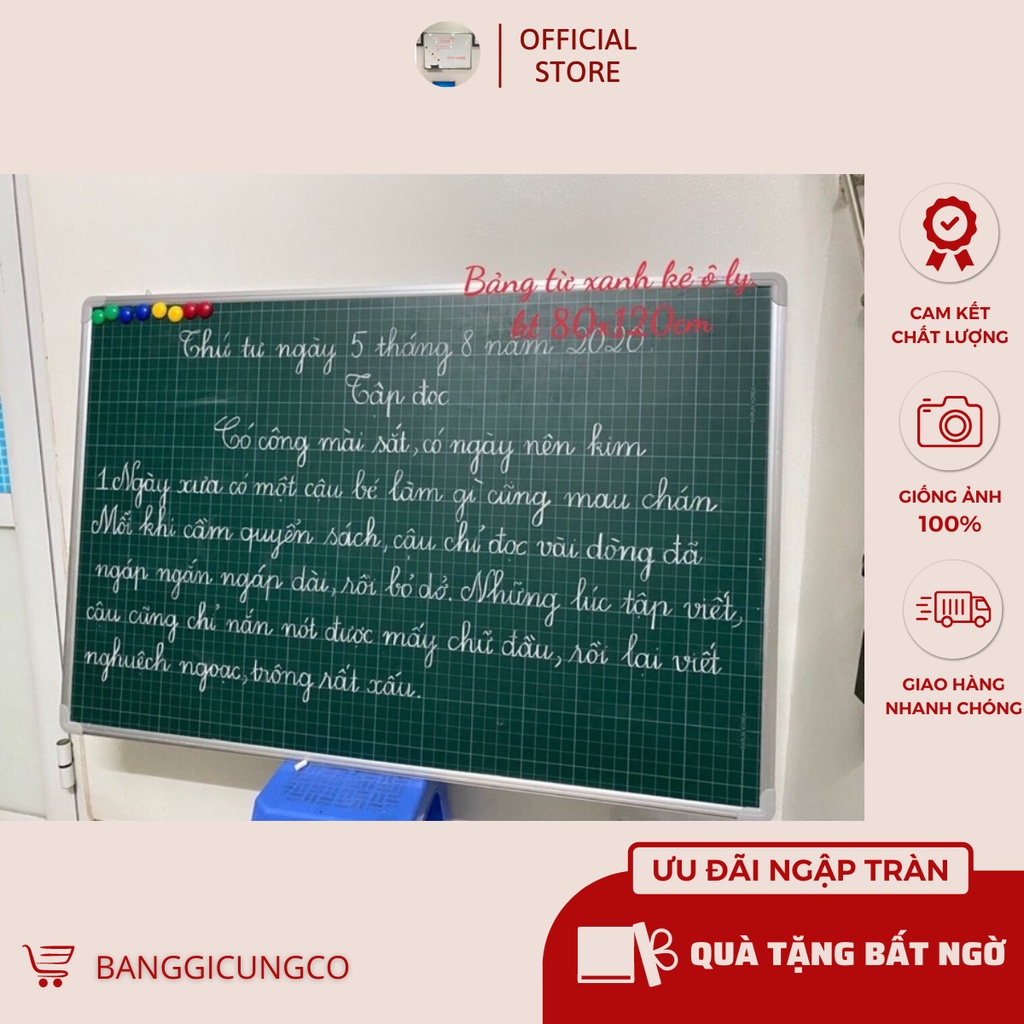 Bảng xanh kẻ ô ly tiểu học viết phấn, KT:80x1m2. Freeship trong nội thành Hà Nội