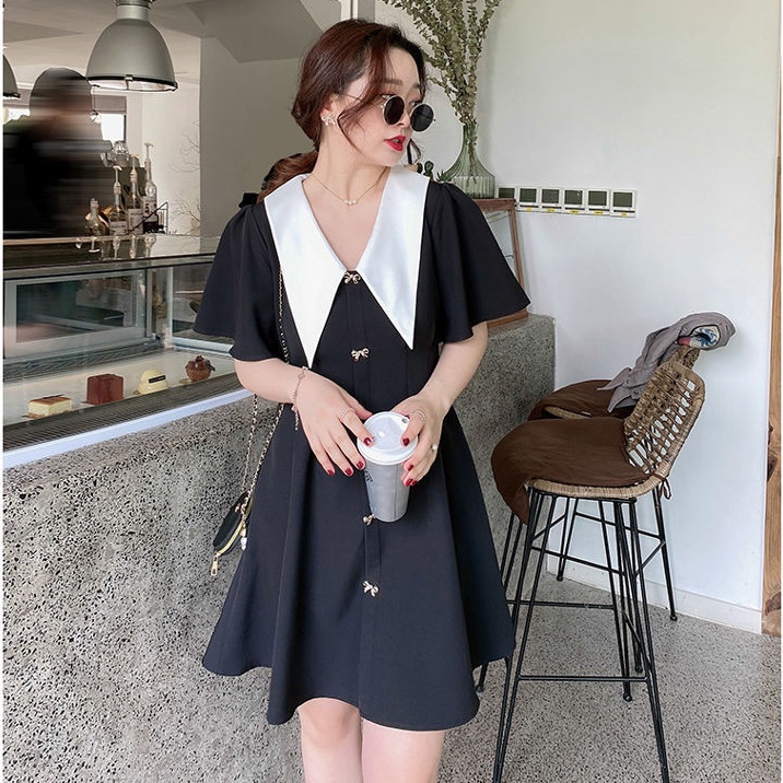 Plus Đầm Cổ Chữ V Thắt Nơ Phong Cách Retro Cho Nữ