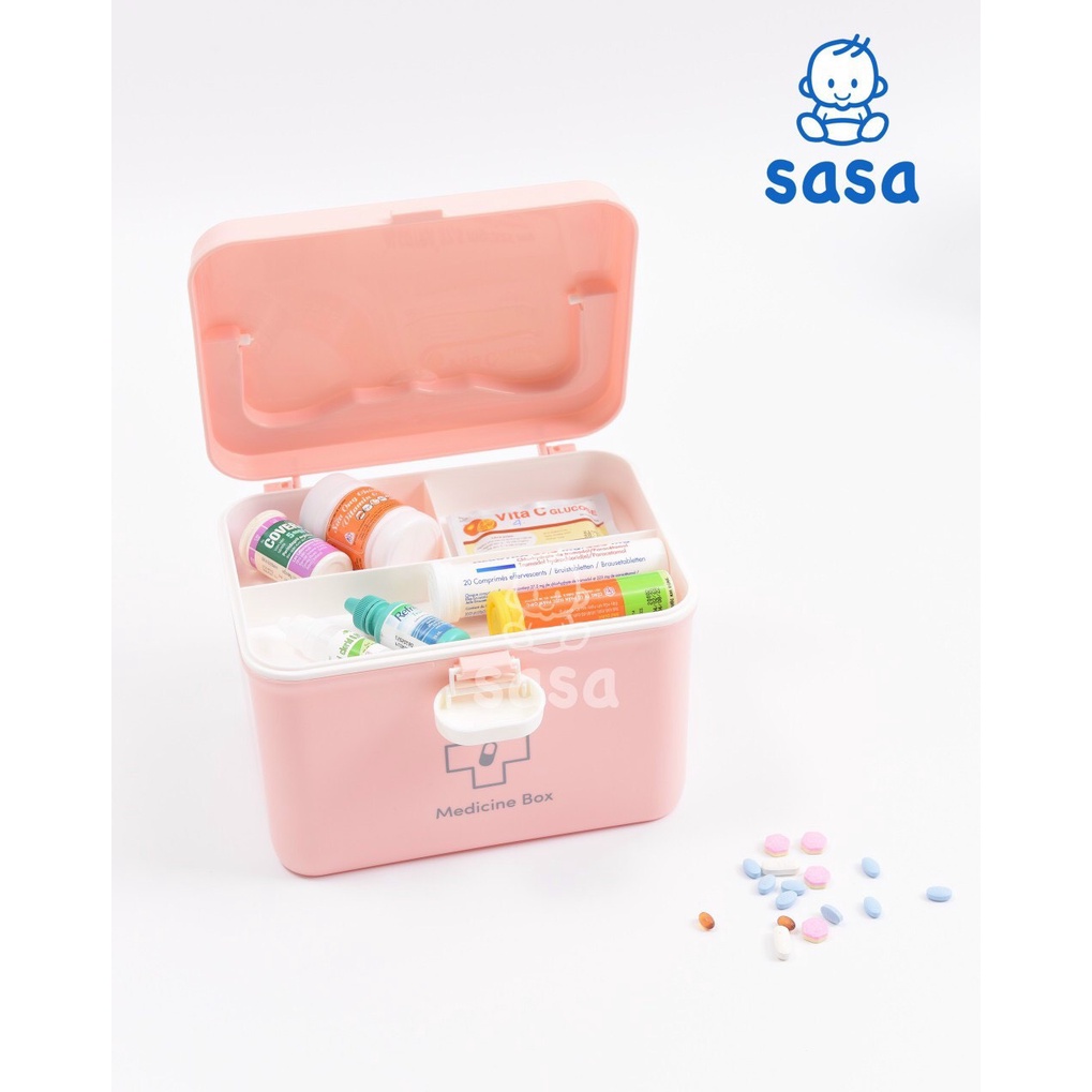 Hộp đựng thuốc gia đình Sasa đa năng 2 tầng hồng