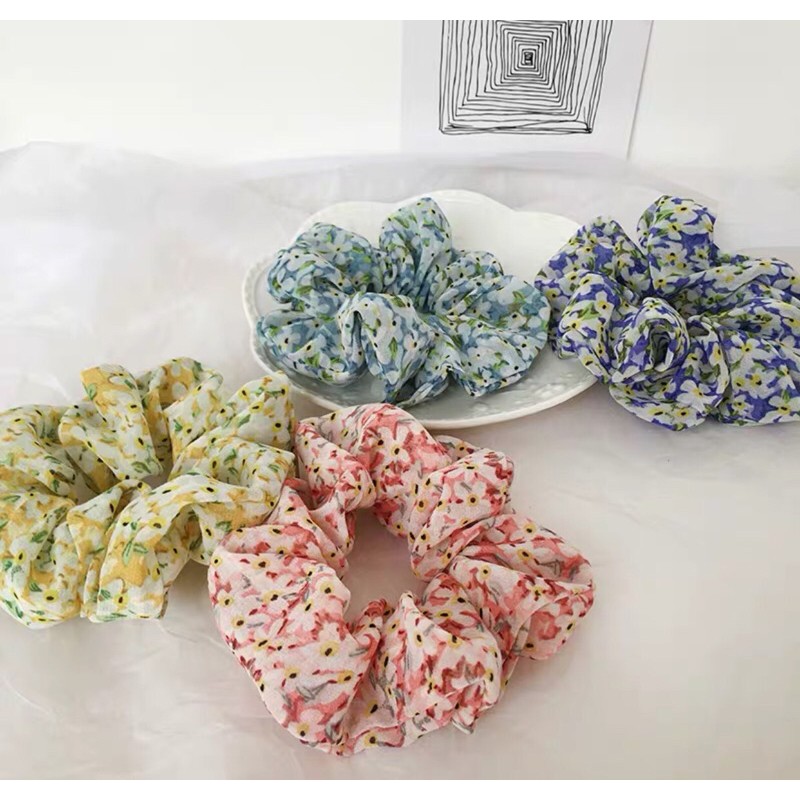 [ hình thật ] cột tóc vải scrunchies hot trend màu họa tiết