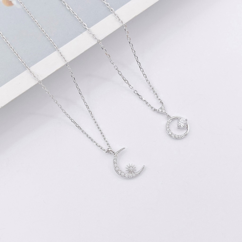 Dây Chuyền Bạc Blue Peach Diamond In Circle WG DC566