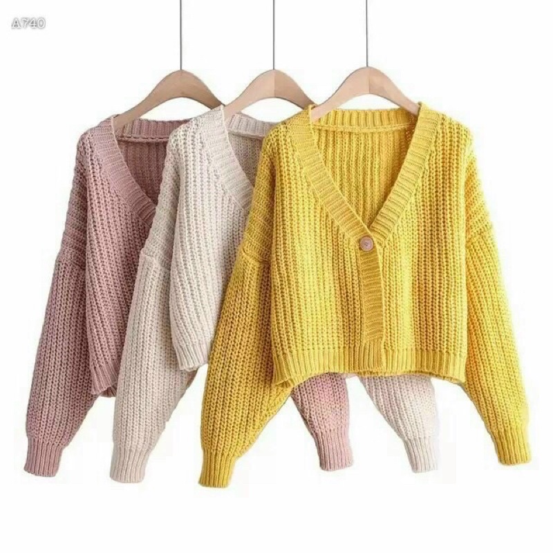 Áo Khoác Len Gài Nút cổ V cổ tim